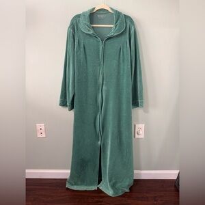 VTG 80s 90s Norm Thompson Velour Full Length Zip Up Robe Nightgown Sleepwear 2XL